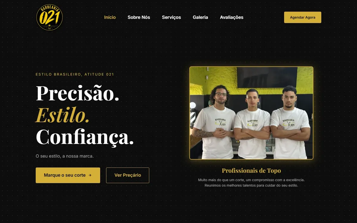 Barbearia 021 — pré-visualização do site criado pela Solve & Promote