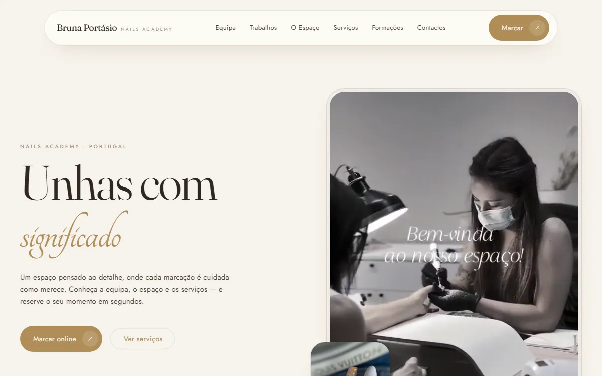 Bruna Portásio Nails Academy — pré-visualização do site criado pela Solve & Promote