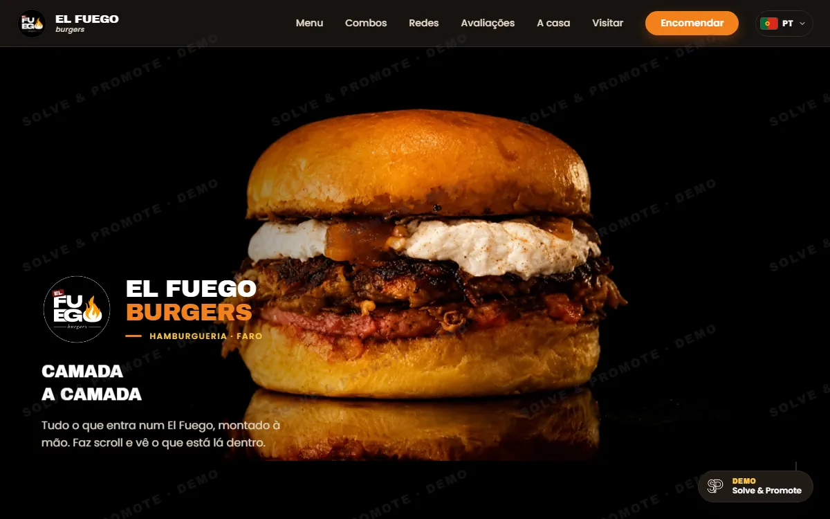 El Fuego Burgers — pré-visualização do site criado pela Solve & Promote