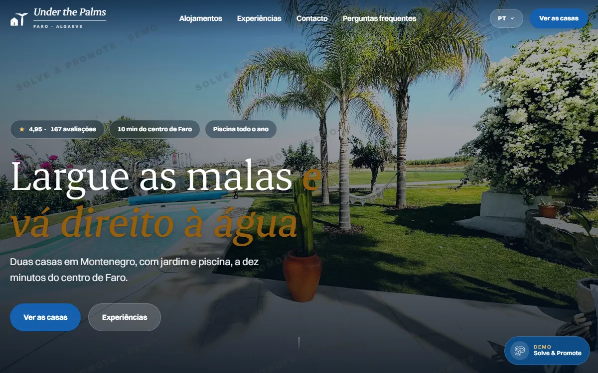 Under the Palms — pré-visualização do site criado pela Solve & Promote